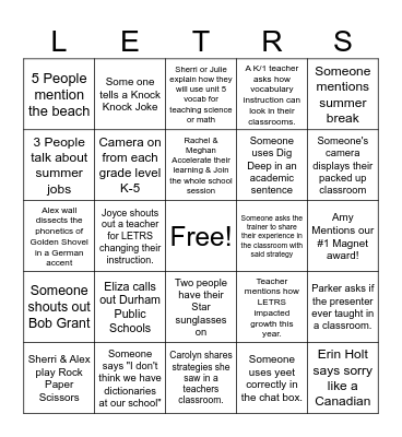 LETRS Bingo Use this board in the AM Bingo Card