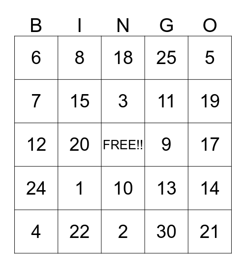 MULTIPLICATION BINGO!! Bingo Card