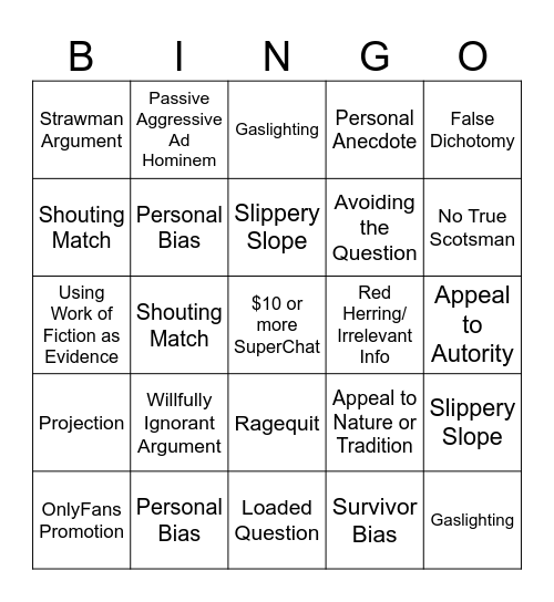 Debate Bingo Card