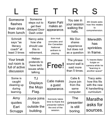 LETRS Bingo Use this in the PM Bingo Card