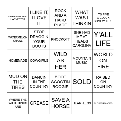 COUNTRY HITS Bingo Card