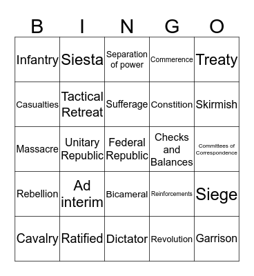 ERA 5 : Part 2 Vocab Bingo Card