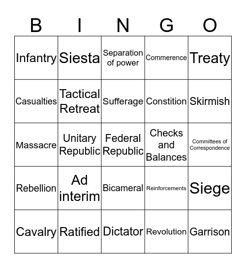 ERA 5 : Part 2 Vocab Bingo Card