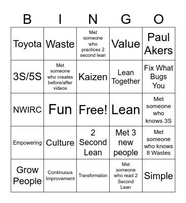 Lean Together Lingo Bingo Card