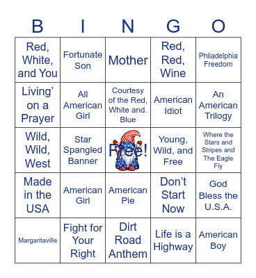 Rockstar Bingo Card