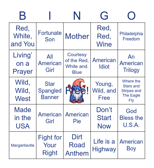 Rockstar Bingo Card