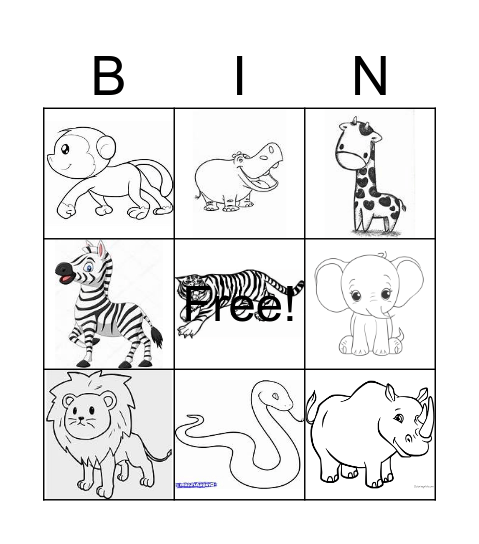 jungle animals Bingo Card