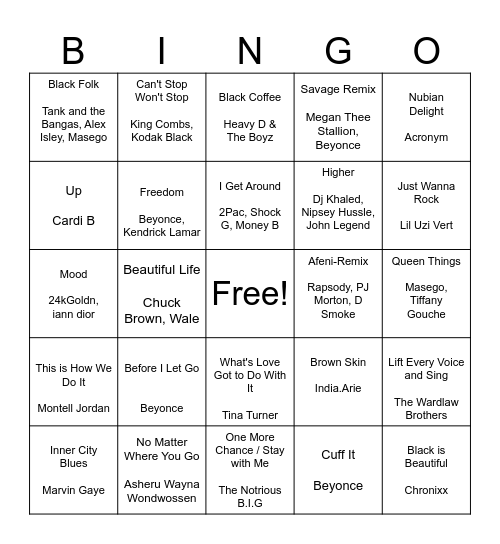Juneteenth Music Bingo Card
