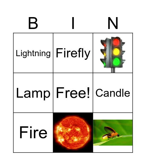 Natural and Artificial Light Bingo Card