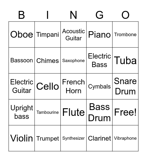 Instruments Bingo Card