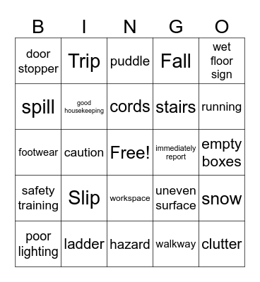 Slips, Trips, and Falls Bingo Card