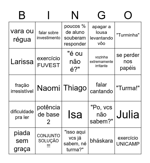 Bingo do Roberto Bingo Card