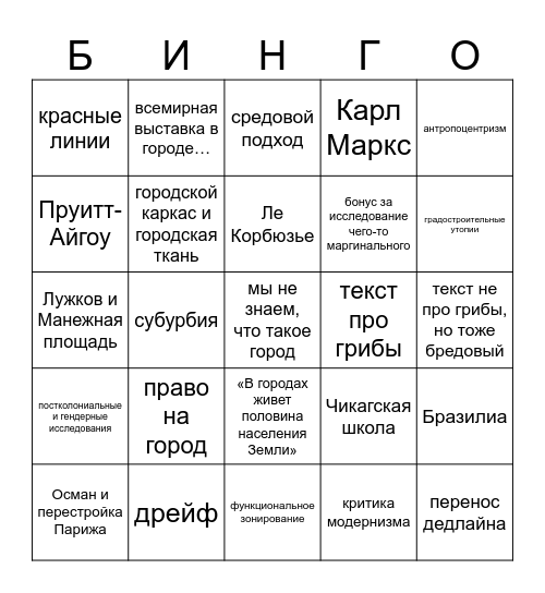 Типичный предмет на горплане Bingo Card