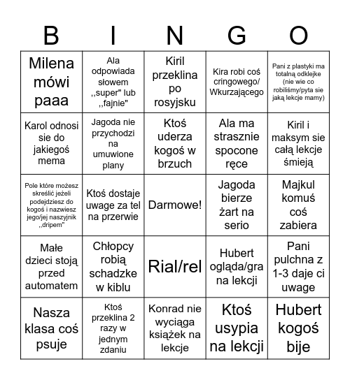 Klasowe bingo! Bingo Card