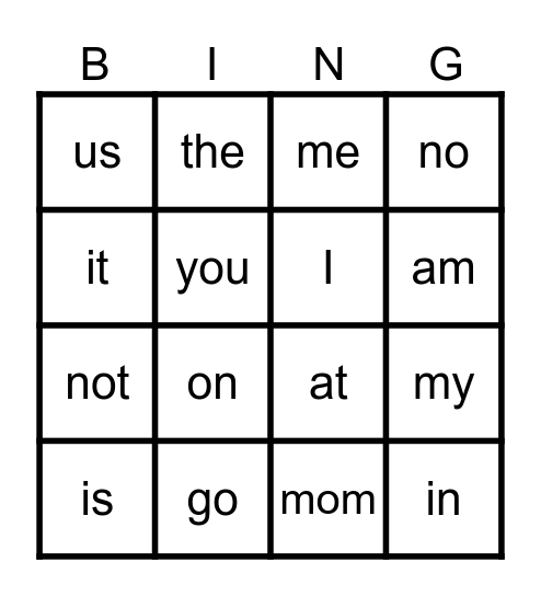 KINDERGARTEN Bingo Card
