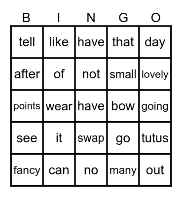 Second Grade Bingo Card