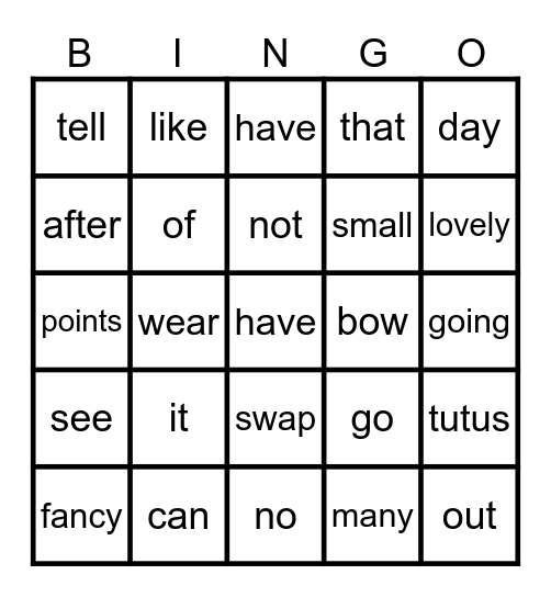 Second Grade Bingo Card