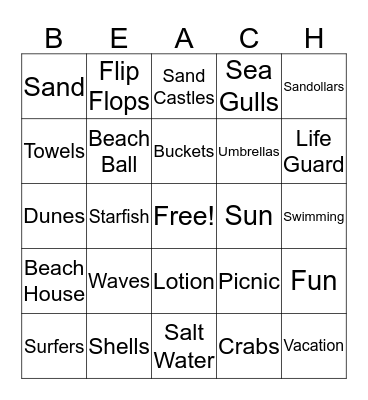 Beach Table Bingo Card