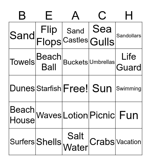 Beach Table Bingo Card
