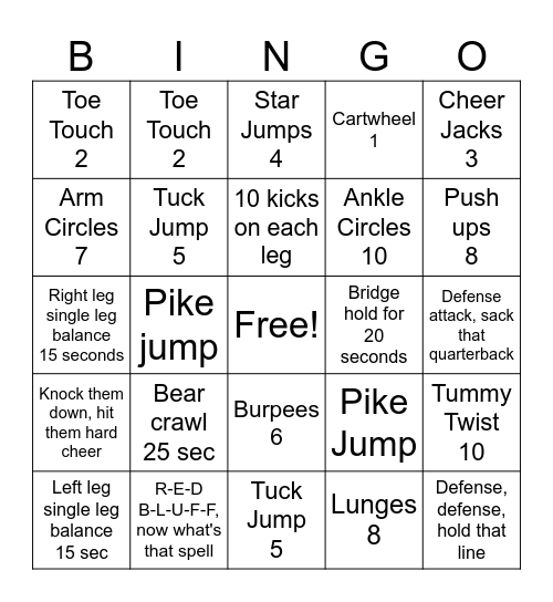 Cheer Moves Bingo Card