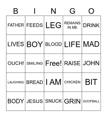 John 6:53- 57 Bingo Card