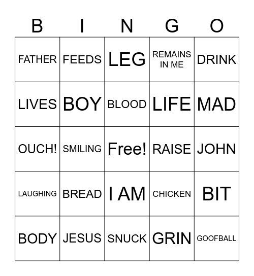 John 6:53- 57 Bingo Card
