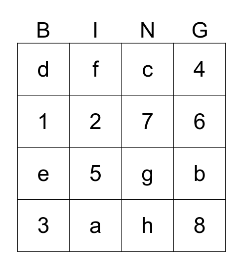 bingo with a twist Bingo Card