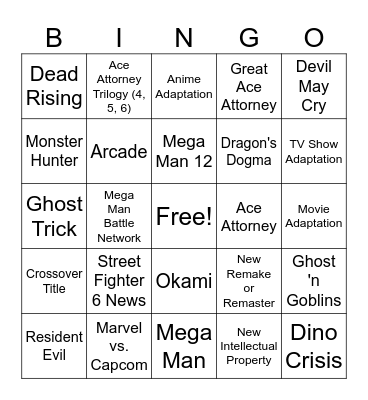 Capcom Forward 2023 Bingo Card