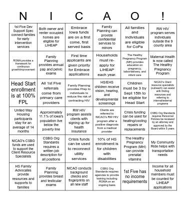 NICAO All-Agency Facts Bingo Card