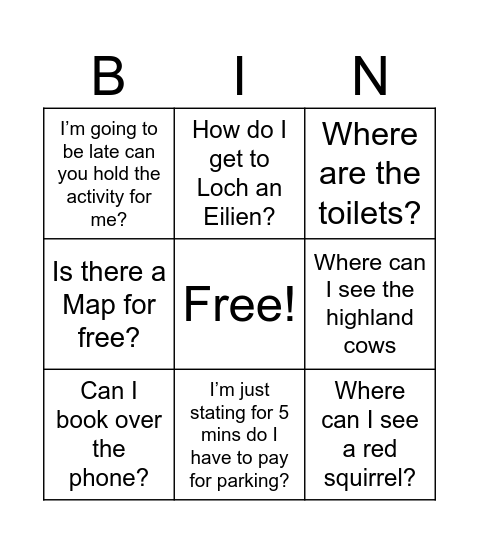 Most common questions Bingo Card