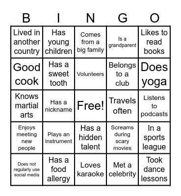 Getting to Know You Bingo Card