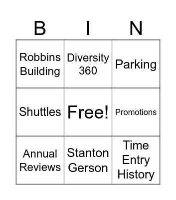 SOM New Hire Orientation Bingo Card