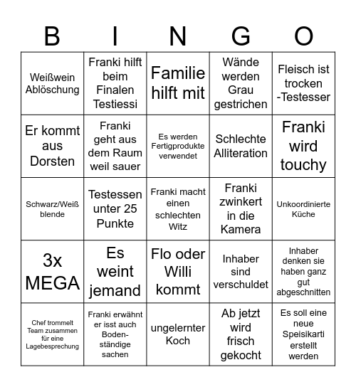 Franki Bingi Bingo Card