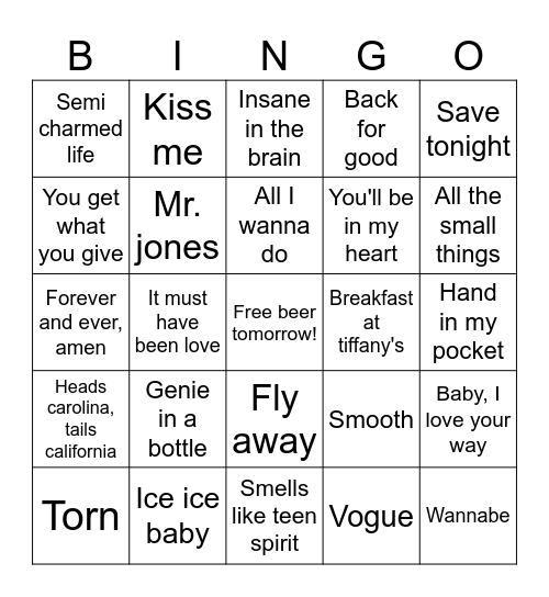 All Out 90's 2 Bingo Card