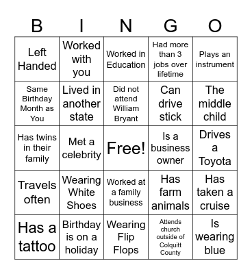 WFC Retirement Bingo Card