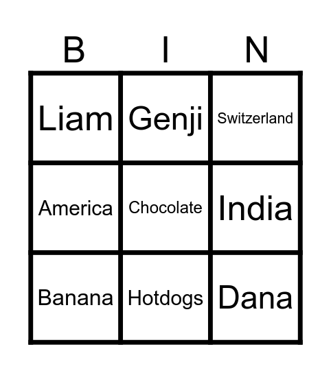 food around the world Bingo Card