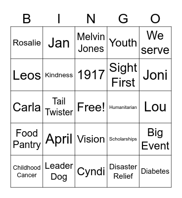 Caldwell Early Evening Lions Club Bingo Card