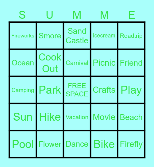 Summer Fun Bingo! Bingo Card