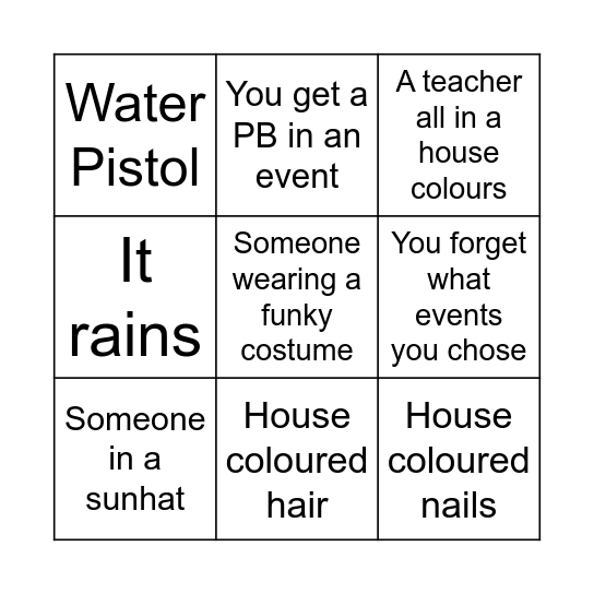 Sports Day Bingo! Bingo Card