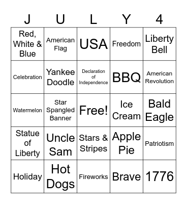 July 4th Bingo Card
