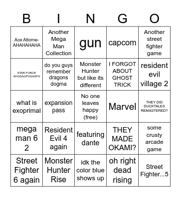 Capcom Direct Bingo Card