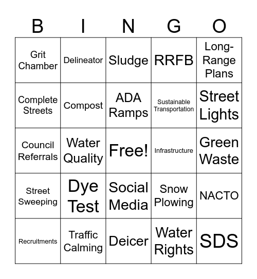 Public Works & Mobility Bingo Card