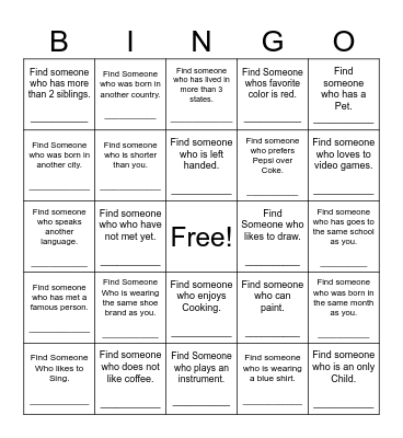 Find Someone Who Bingo Card