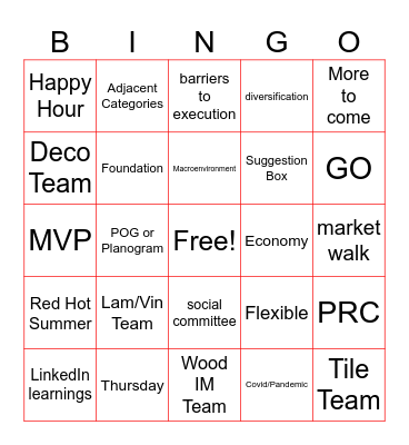 FND Merch Team Bingo Card