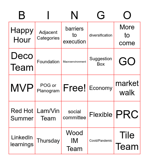 FND Merch Team Bingo Card