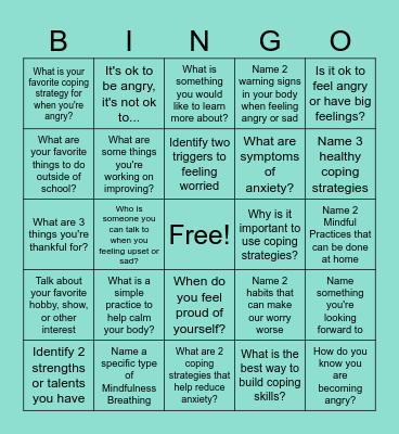 Social Emotional Learning Bingo Card
