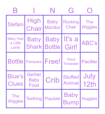 Baby Shower Bingo Card