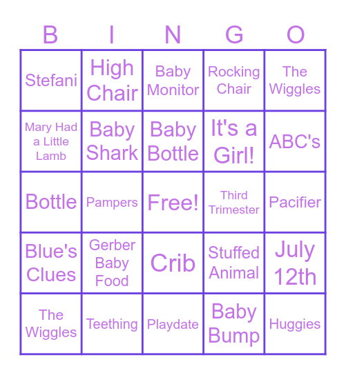 Baby Shower Bingo Card