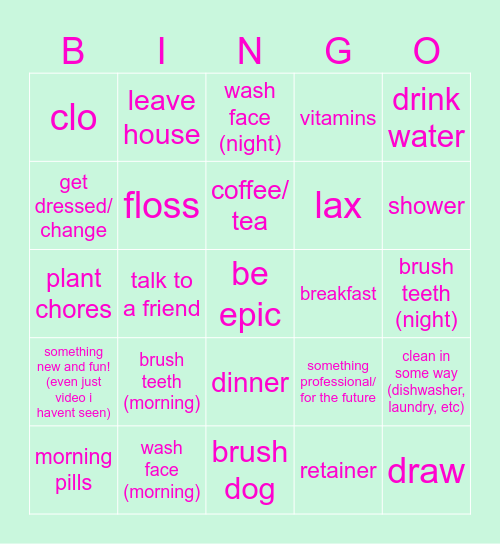 heroic quests (basic hygiene, responsibilities, and self care lol) Bingo Card