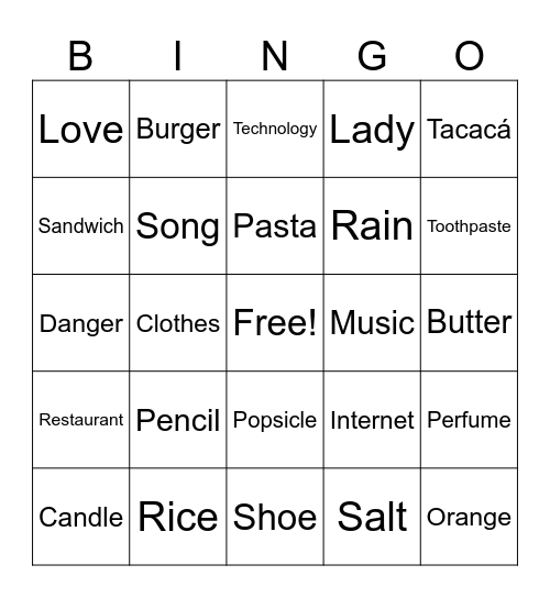 Countable and Uncountabel Nouns Bingo Card